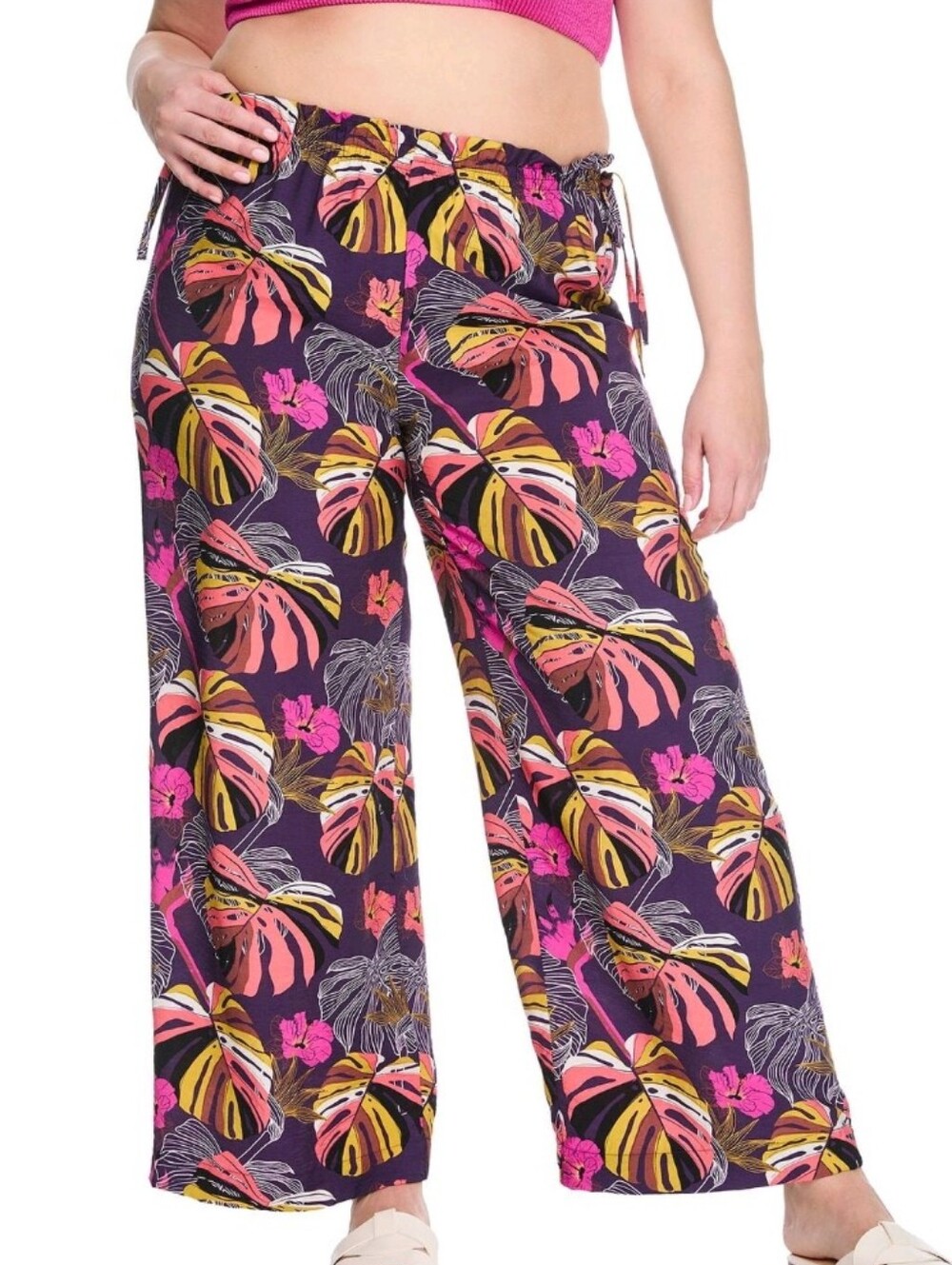 George Plus Size 1X Tropical Wide Leg Summer / Beach Cover-Up Pants – NWT
